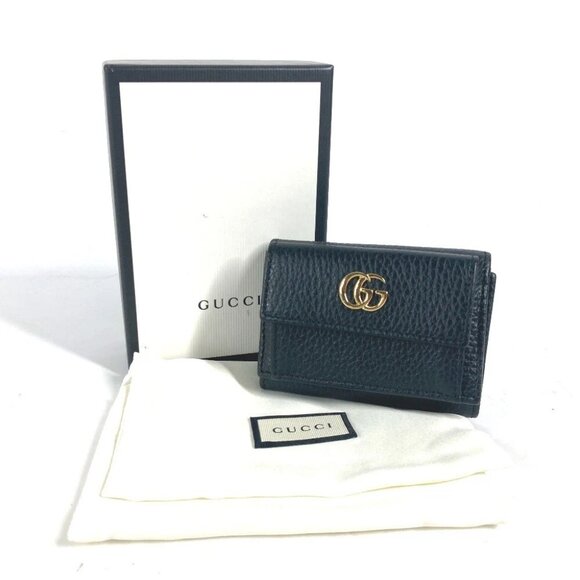 GUCCI 523277 GG Marmont Compact Wallet Mini Trifold wallet Leather Black/Gold - Picture 7 of 9